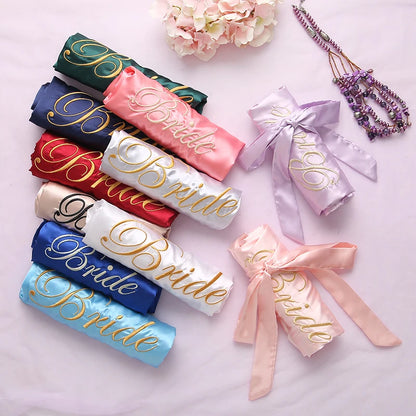 Bride Bridesmaid Wedding Robe Embroidery Kimono Bathrobe Gown Nightgown Casual Satin Short Women Sexy Nightwear Sleepwear