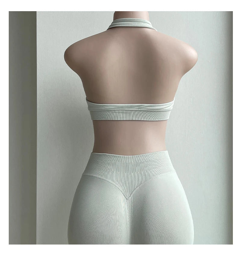 2 Pieces Yoga Gym Set Women Seamless Strappy Yoga Bra High Waist Workout Scrunch Shorts Sports Set Fitness Clothes Sportswear