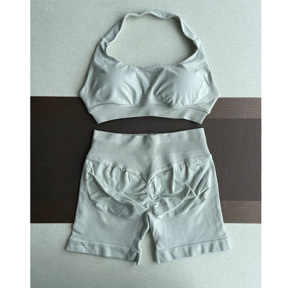 2 Pieces Yoga Gym Set Women Seamless Strappy Yoga Bra High Waist Workout Scrunch Shorts Sports Set Fitness Clothes Sportswear