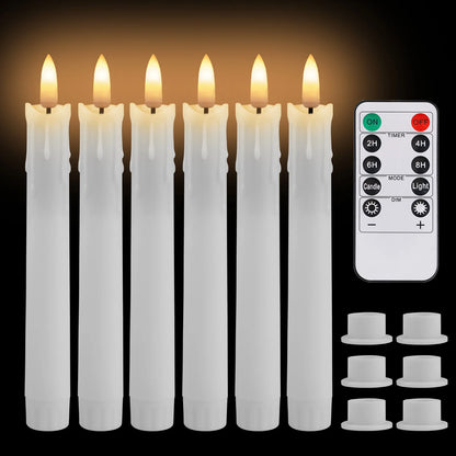 Lot de 6 ou 12 bougies coniques ivoire sans flamme à LED, effet scintillant, avec télécommande, mèche 3D, fonctionne sur piles, décoration de Noël, fenêtre ou mariage