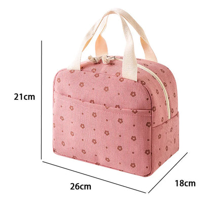 Fancy corduroy lunch bag Student office lunch box Thermal insulation bag Waterproof portable portable cute meal bag ice bagA-DH