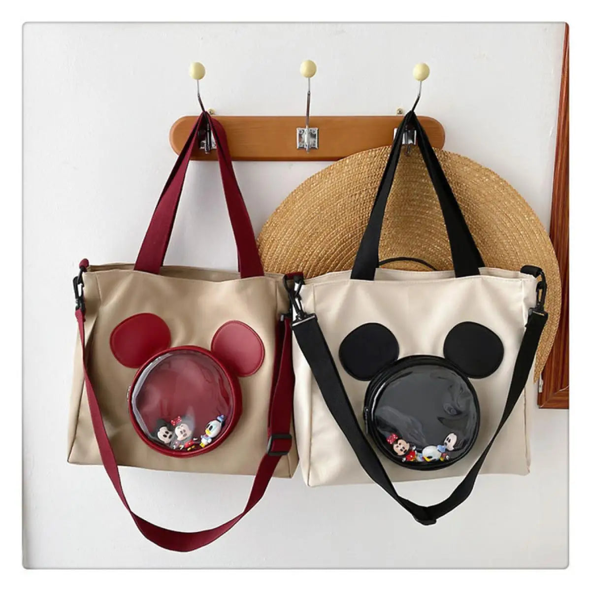 Cute Cartoon Mickey Portable Tote Fashion Canvas Outside To Carry Shopping Bags Tide Shoulder Diagonal Bag