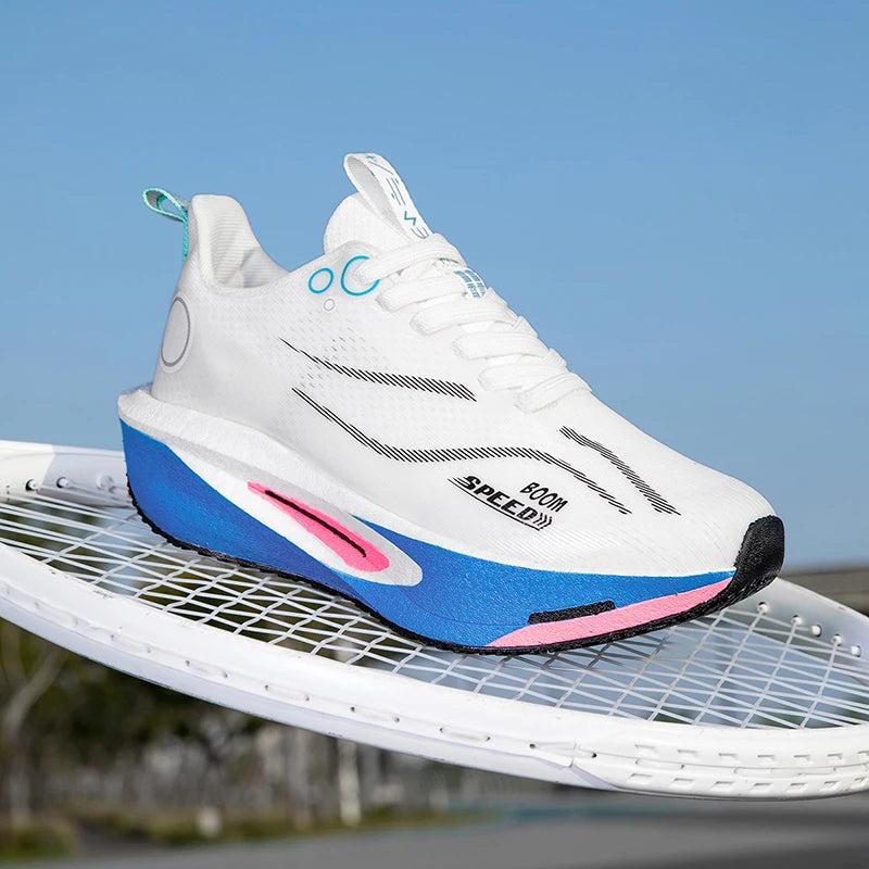 Unisex Carbon Board Running Shoes Professional Marathon Lightweight Bouncing Pad Breathable Ladies Stable Support Sports Shoes