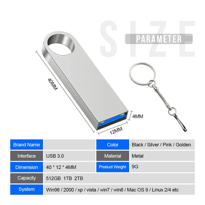 Super USB 3.0 Metal Pen Drive 1TB Cle USB Flash Drives 2TB Pendrive High Speed Portable SSD Memoria USB Stick Free Gift Shipping