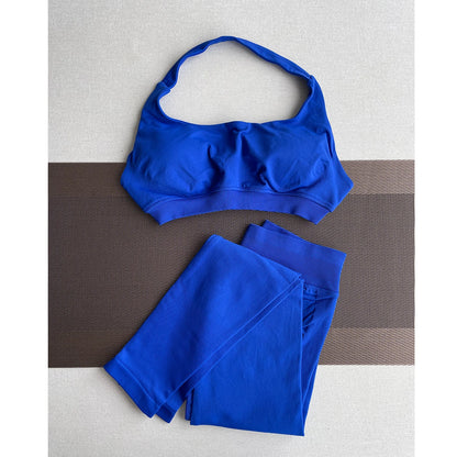 2 Pieces Yoga Gym Set Women Seamless Strappy Yoga Bra High Waist Workout Scrunch Shorts Sports Set Fitness Clothes Sportswear