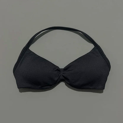 HISTELLO Strappy Bra Gym Top Women High Support Thin Strap Halter Sports Seamless Bras Scrunch Push-up Workout Yoga Tank Tops