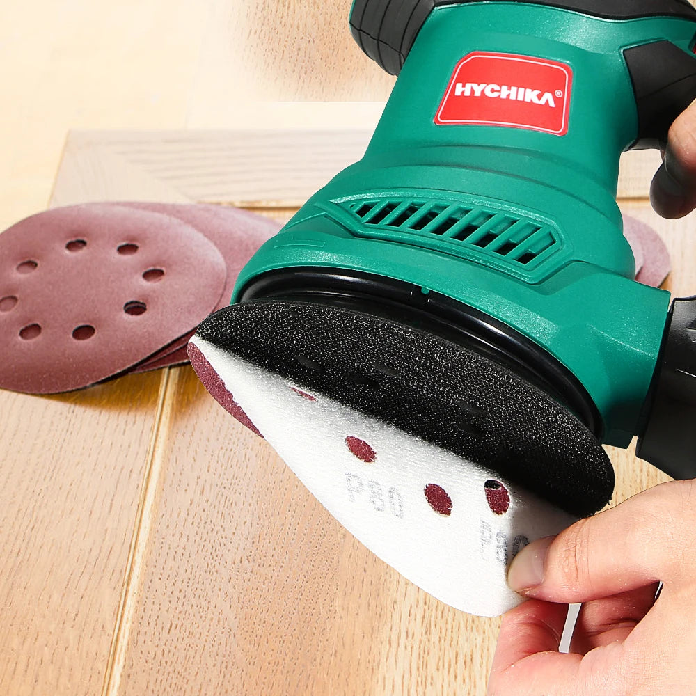 HYCHIKA 300W Random Orbital Sander with 12 Pieces Sandpaper 6 Speeds 230V Sanding Machine for Wood Metal Polishing Tools