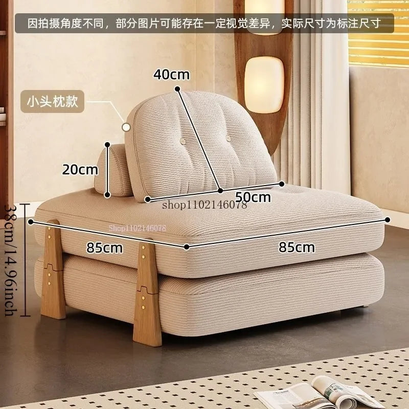 Nordic Home Lazy Sofa Small Apartment Fabric Sofas Living Room Tofu Block Module Combination Sofa Bed Dual-purpose Cream Tatami