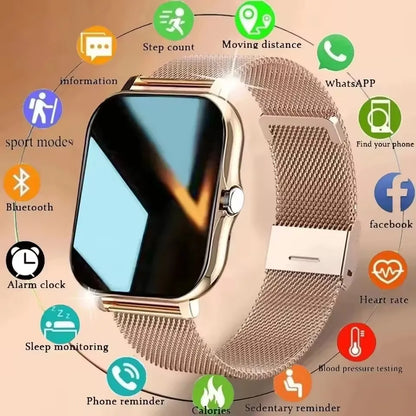 Nouvelle montre connectée compatible Android et iOS, écran couleur 1,44 pouce, appels Bluetooth, surveillance de l'oxygène sanguin et de la pression artérielle, pour femmes et hommes.