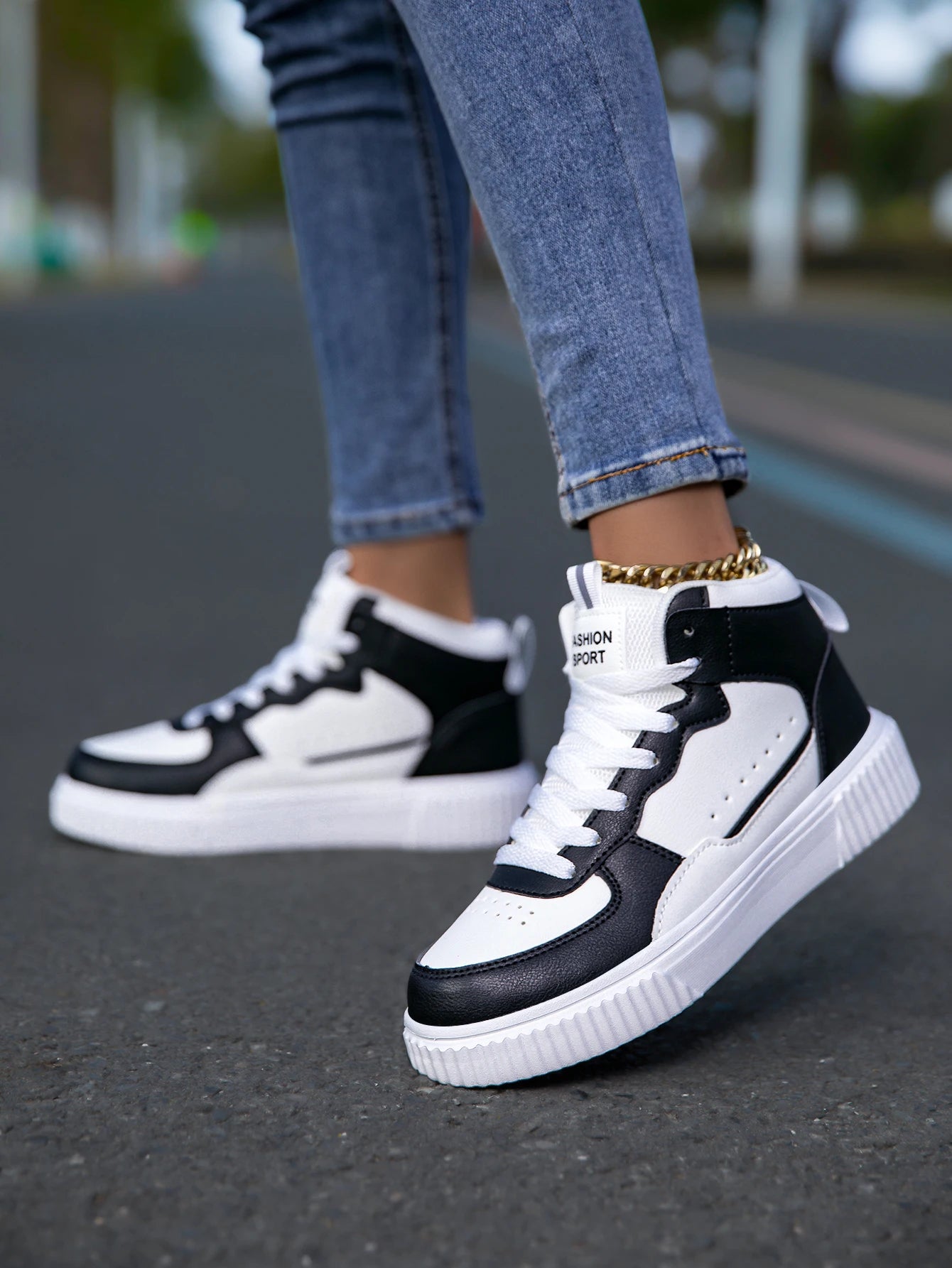 HKDQ Blue High Top Sneakers Unisex Non Slip Platform Men's Skate Shoes Spring Autumn Casual Leather Skateboard Shoes For Women