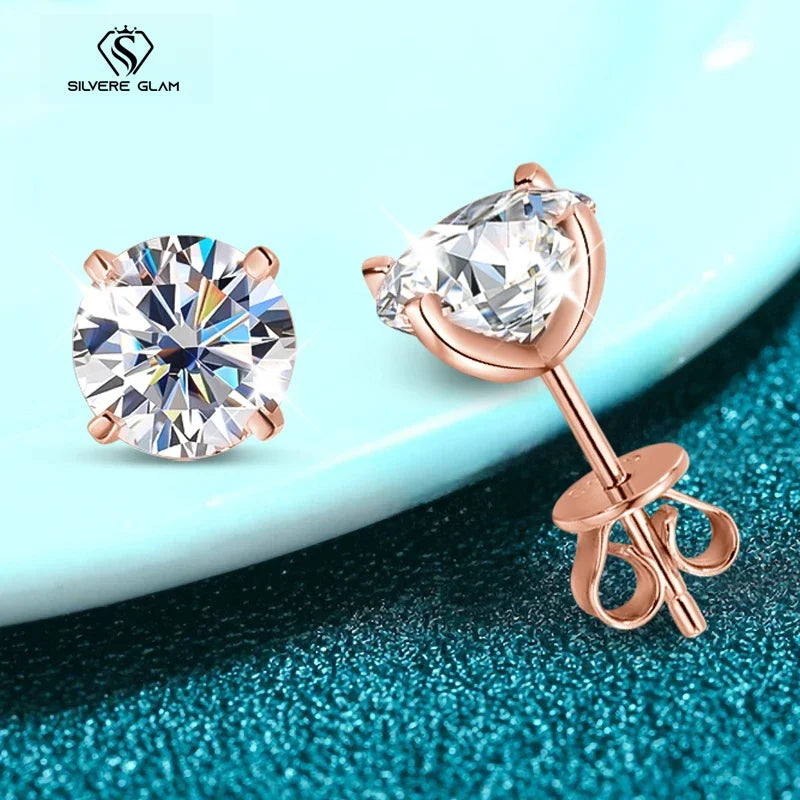 Boucles d'oreilles puces en moissanite TY 0,1-2 carats pour femme, en or rose, style classique et scintillant, serties de diamants de laboratoire, et montées sur argent pur 925.