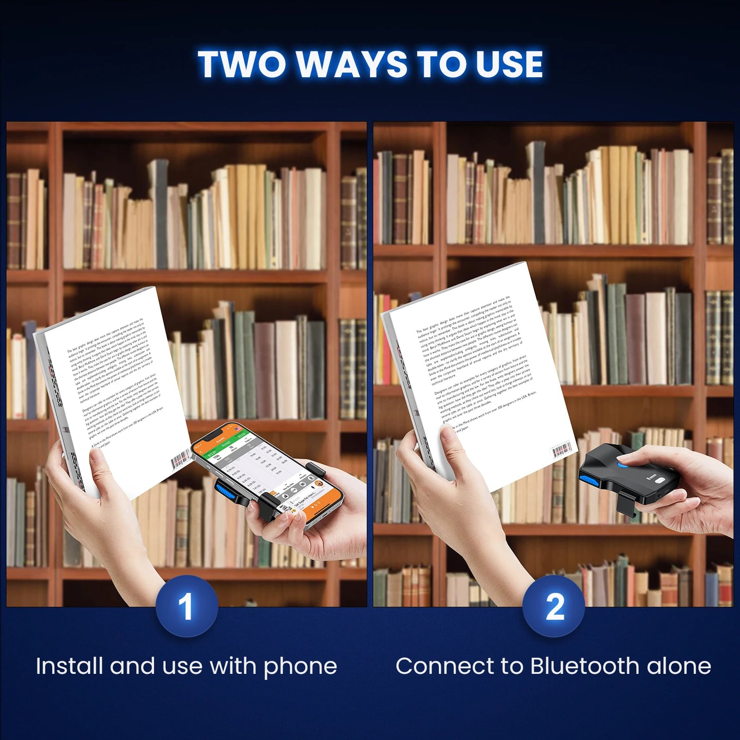 Lecteur de codes-barres Bluetooth Eyoyo EY-032 à clip arrière, lecteur de codes-barres 1D et 2D avec numérisation d'images pour bibliothèques, entrepôts et gestion des stocks UPC