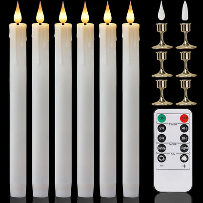 Lot de 6 ou 12 bougies coniques ivoire sans flamme à LED, effet scintillant, avec télécommande, mèche 3D, fonctionne sur piles, décoration de Noël, fenêtre ou mariage