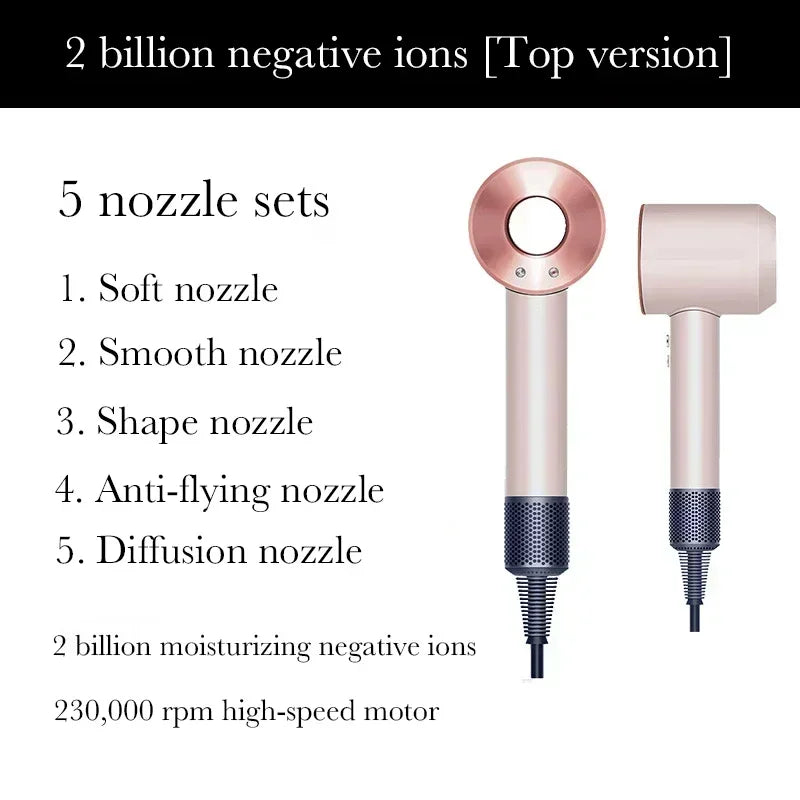 2025 Super Hair Dryer 220V Leafless Hair Dryer Personal Hair Care Styling Negative Ion Tool Schedule Negative Ion Electric Dryer