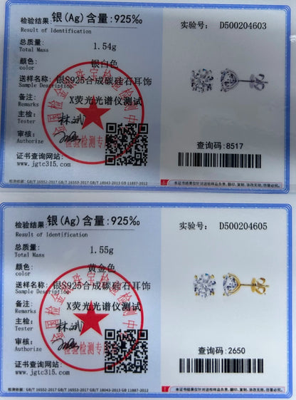 Boucles d'oreilles puces en moissanite TY 0,1-2 carats pour femme, en or rose, style classique et scintillant, serties de diamants de laboratoire, et montées sur argent pur 925.