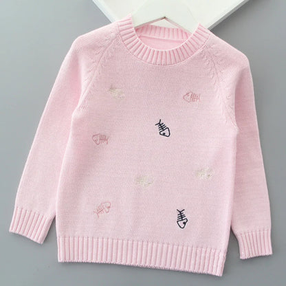 Pull d'automne-hiver pour filles, motif mignon amoureux, pull tricoté en polaire épaisse et chaude