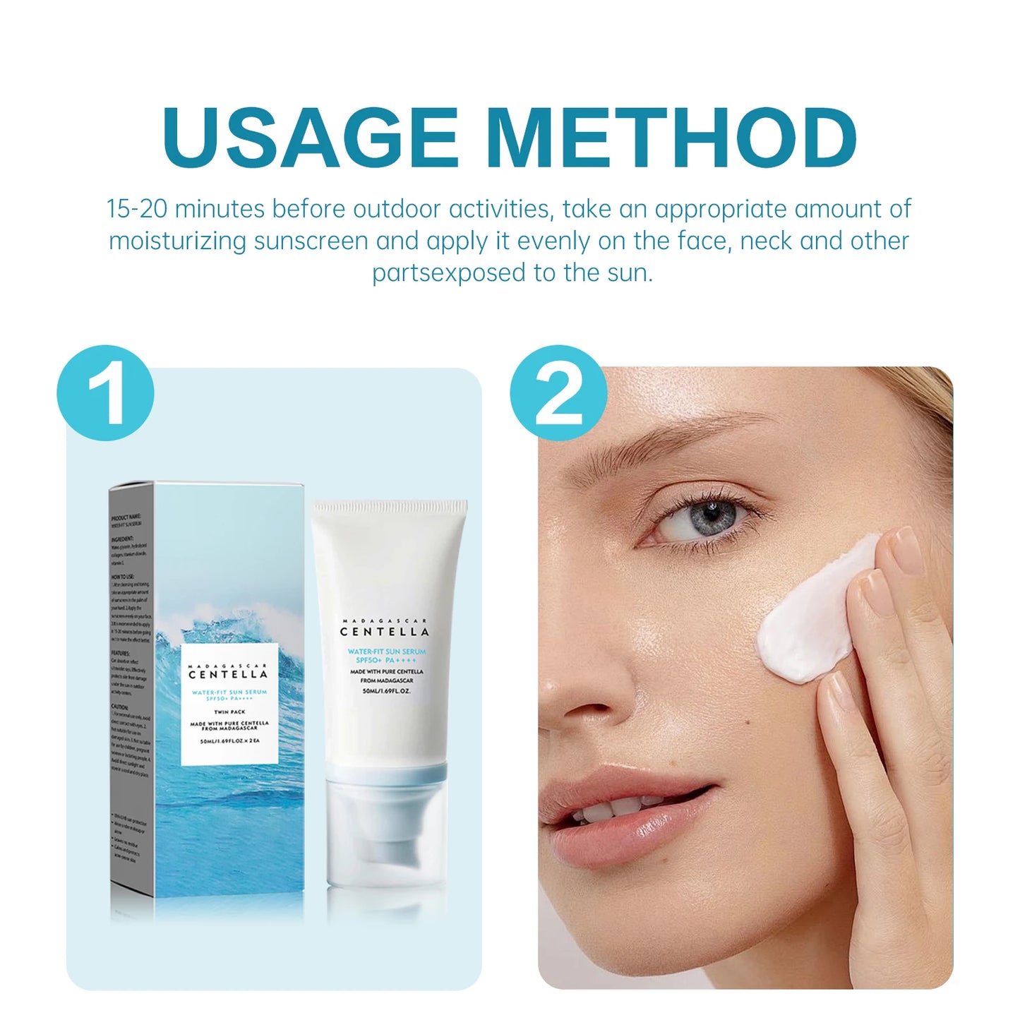 SPF50 Sunscreen Hyaluronic,Madagascar Pure Plant Essence Sunscreen Sensitive Skin, Waterproof  Lasting Sunblock,Reduces Fine Lin