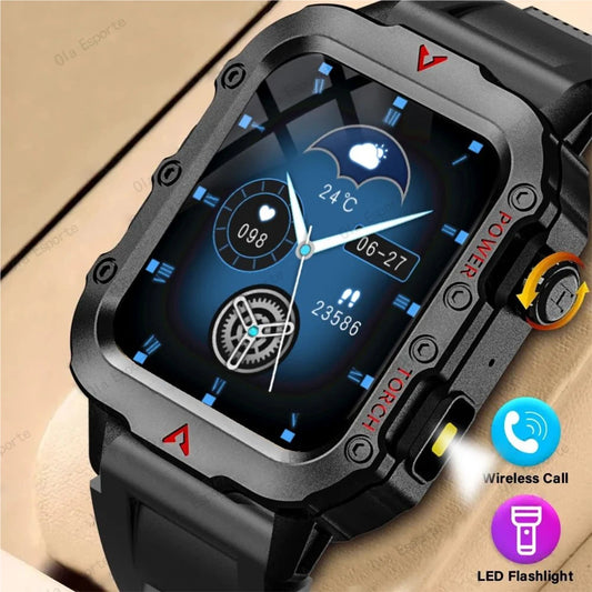 2025 Smartwatch Military Outdoor Sports Watches For Man Woman LED Flashlight Health Monitoring 1.73 inch Bluetooth Watches New