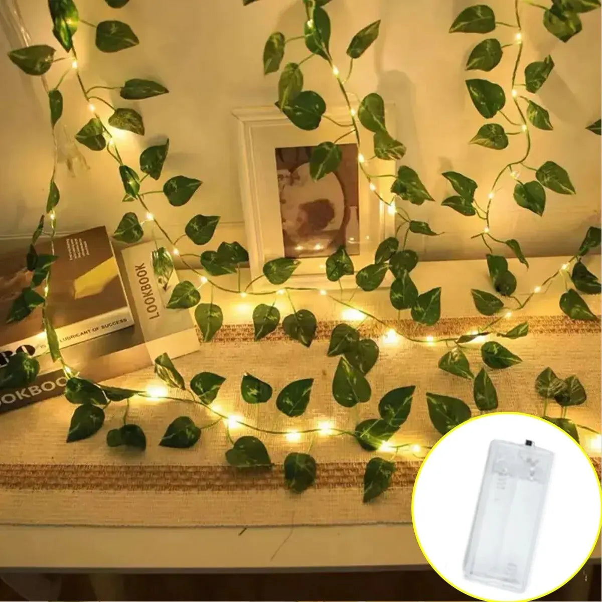Guirlande lumineuse LED verte en forme de feuille (1 pièce, 2 m, 20 LED), fonctionne sur piles, idéale pour décorer votre jardin, vos fêtes de fin d'année, vos mariages ou votre chambre.