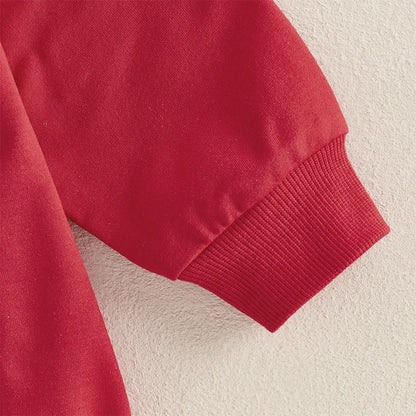 Newborn Baby Girl Boy Sweatshirt Romper Autumn Spring Letter Embroidered Long Sleeve Round Neck Jumpsuits for Valentine's Day