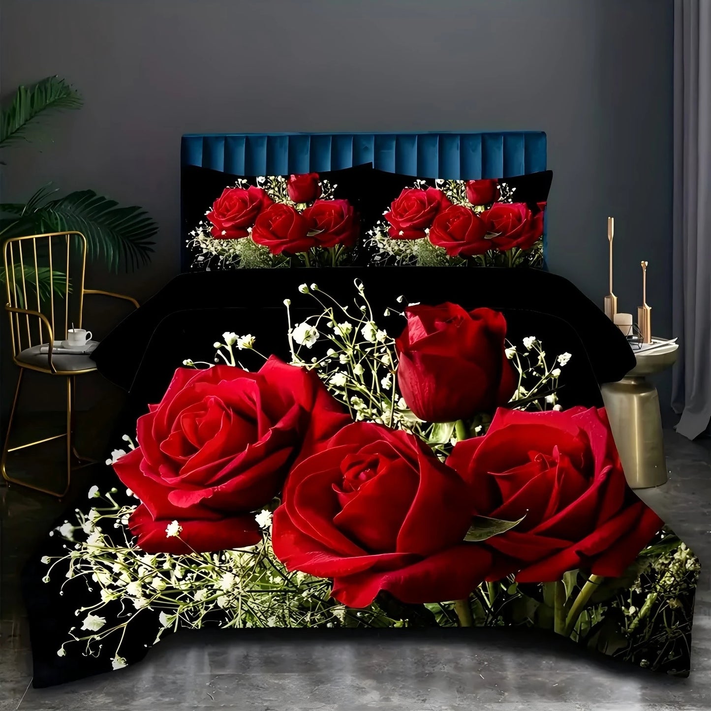 Red Roses 3D Printed Duvet Cover Valentine's Day theme Bedding set Soft Comfortable Luxury Couple style Quilt Cover Pillowcase
