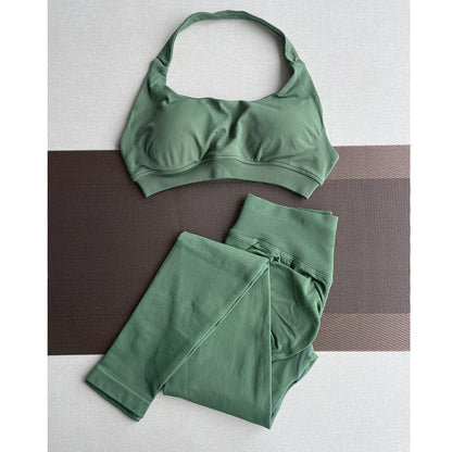 2 Pieces Yoga Gym Set Women Seamless Strappy Yoga Bra High Waist Workout Scrunch Shorts Sports Set Fitness Clothes Sportswear