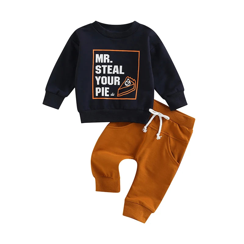 0-3Y Baby Boys Autumn Winter Clothes Set Kids Long Sleeve Letter Print Pullover Tops Sweatshirt Pants Toddler Casual Outfits