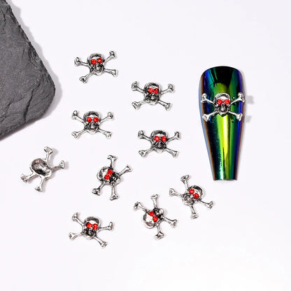 Lot de 10 breloques pour ongles squelette en métal, motif Halloween, accessoires de manucure DIY, décoration crâne et croix.