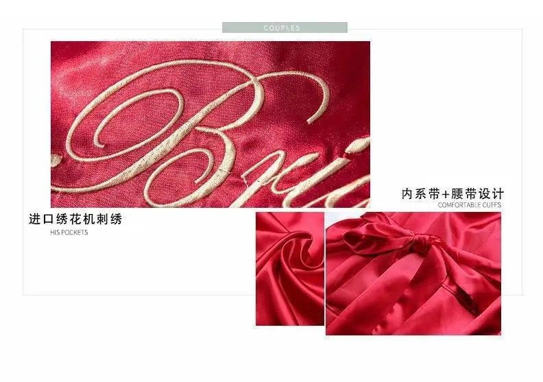 Bride Bridesmaid Wedding Robe Embroidery Kimono Bathrobe Gown Nightgown Casual Satin Short Women Sexy Nightwear Sleepwear
