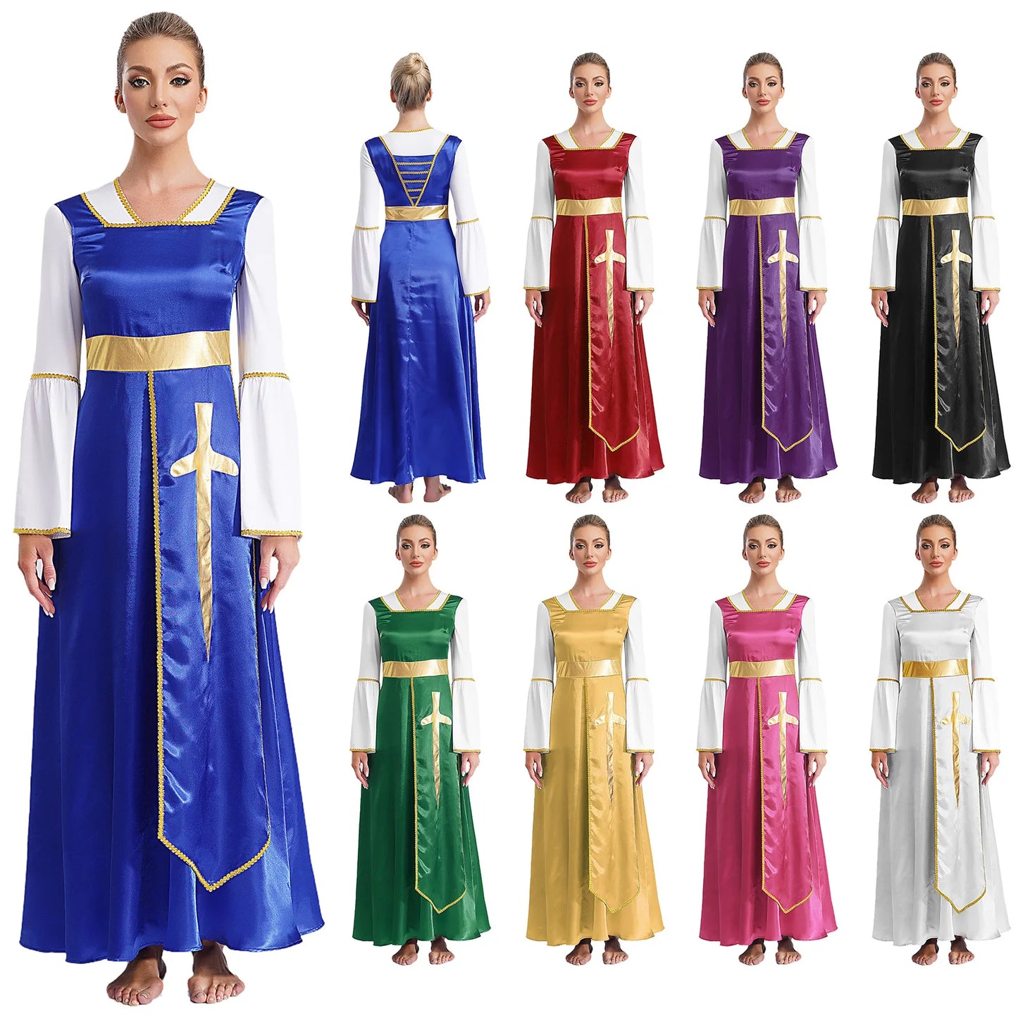 Women Robe Praise Lyrical Dance Dress Church Choir Worship Liturgical Performance Costume Sleeveless Tunic Gown Dancewear Clothe