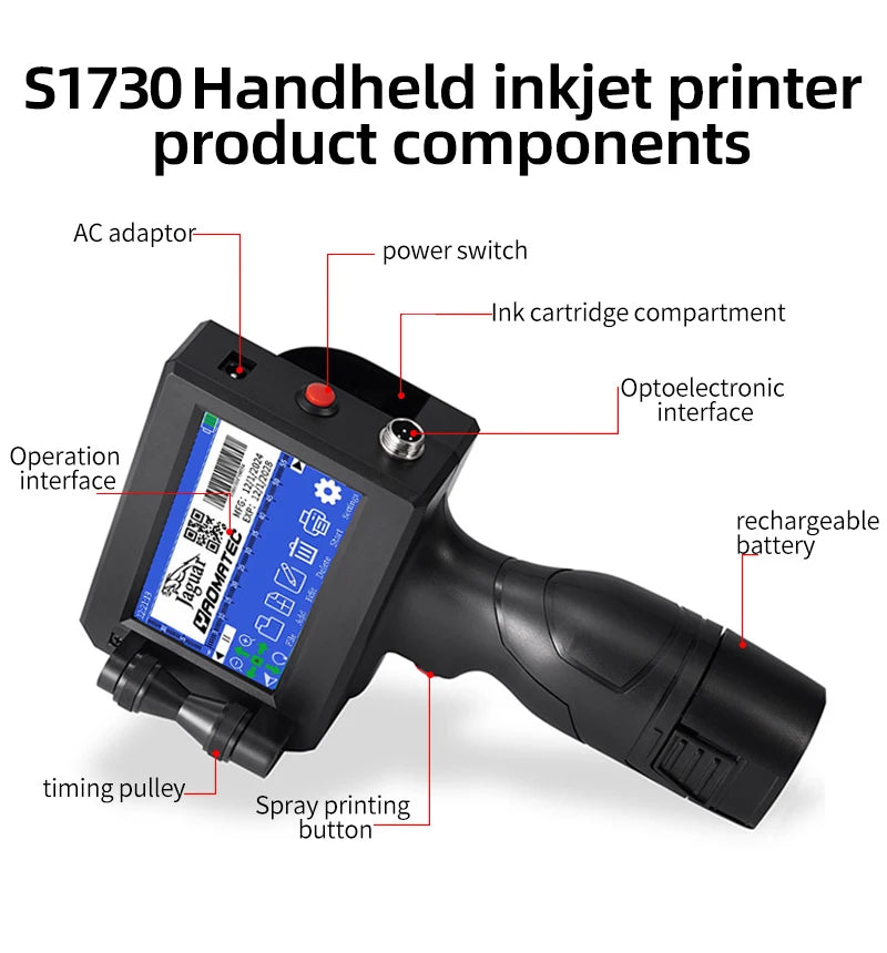 Include cartridge: S1730 12.7MM printing gun batch coding machine logo code printer expiry date portable handheld inkjet printer