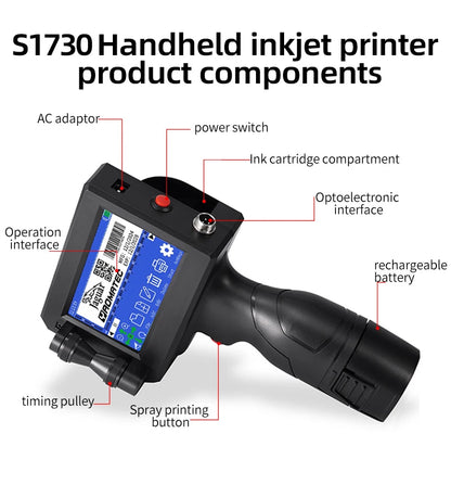 Include cartridge: S1730 12.7MM printing gun batch coding machine logo code printer expiry date portable handheld inkjet printer