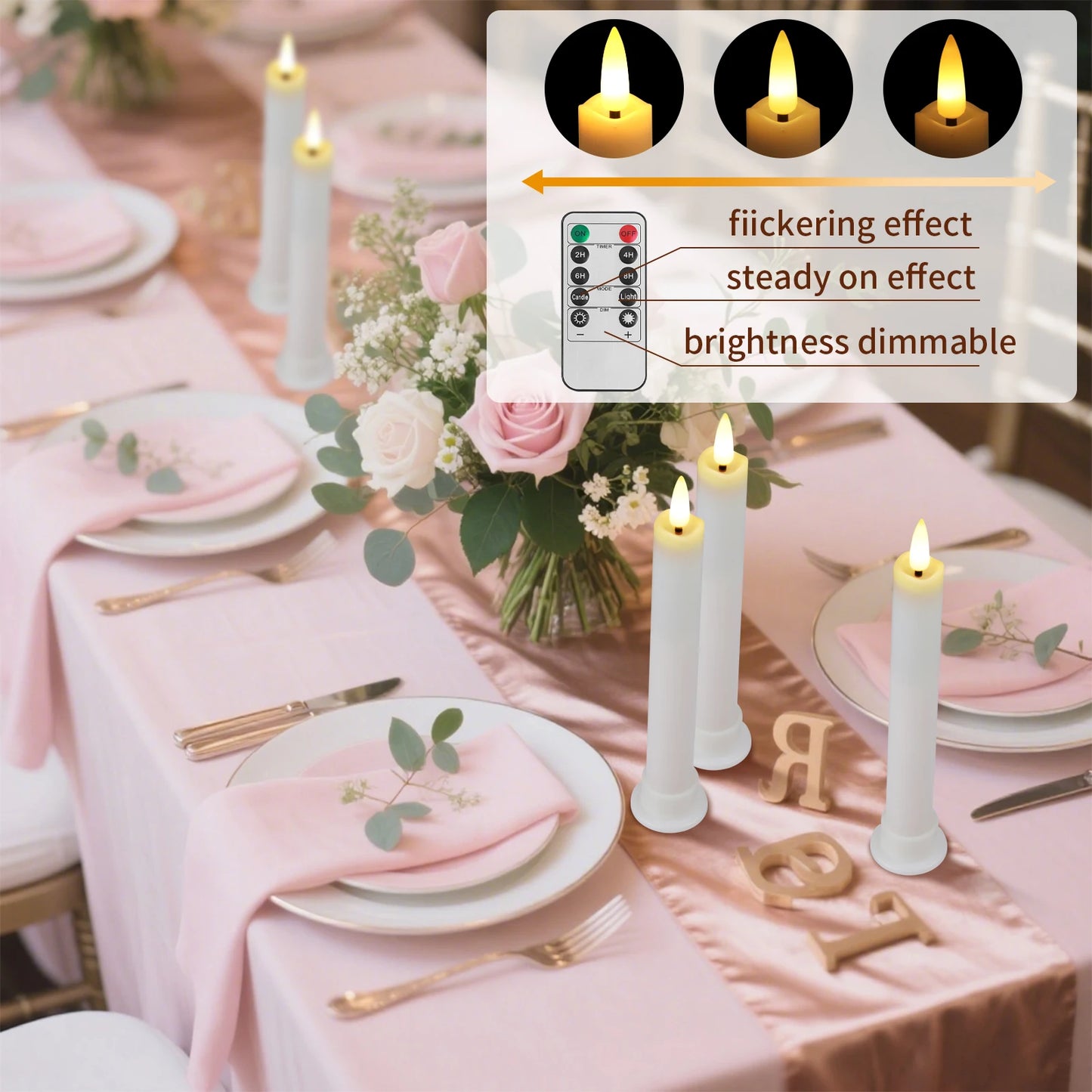 Pack of 6 Remote Control LED Decorative Candle Light Battery Operated Flameless Electronic Home Party Wedding Candle With Timer