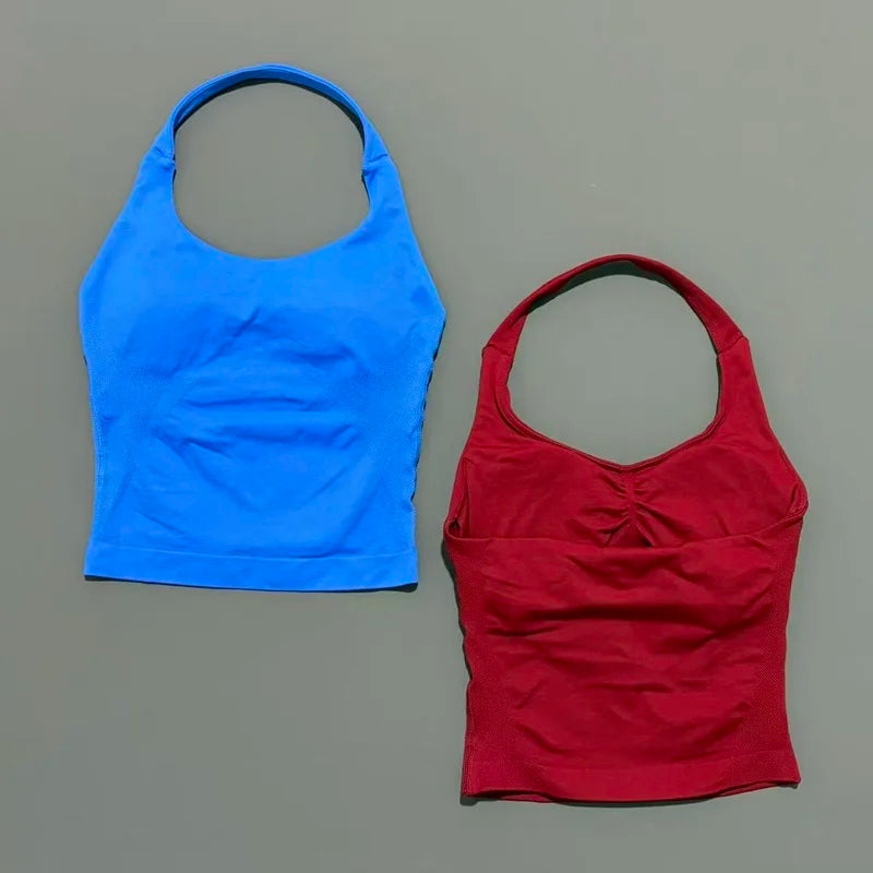 HISTELLO Halter Top Gym Vest Woman Backless Tank Tops Push Up Sport Bras Running Vest Workout Tops Activewear Yoga Clothing