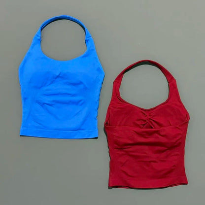 HISTELLO Halter Top Gym Vest Woman Backless Tank Tops Push Up Sport Bras Running Vest Workout Tops Activewear Yoga Clothing