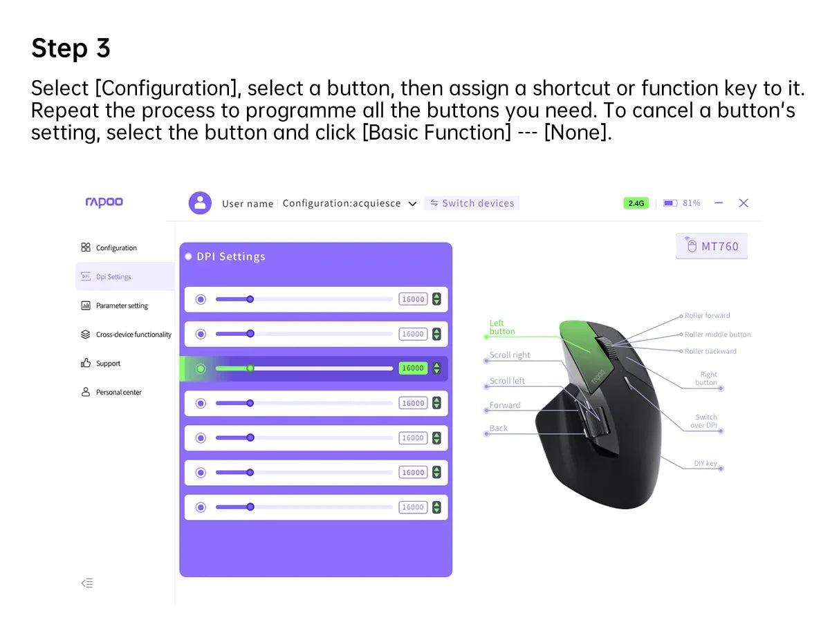 Rapoo MT760 Rechargeable Multi-mode Wireless Mouse Ergonomic 3200 DPI Easy-Switch Up to 4 Devices Bluetooth Mouse Office Mice