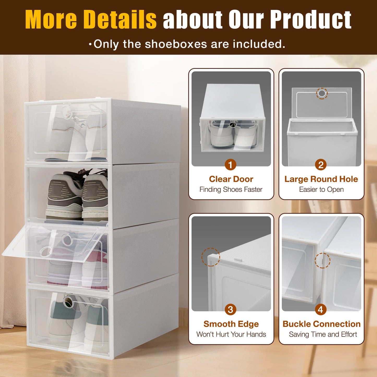 24 Pack Stackable Shoebox Thicken & Sturdy Clear Multifunctional Shoe Box for Universal Shoe Storage and Sneaker Boot Container
