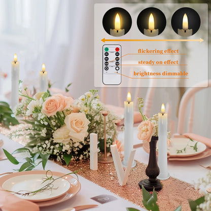 Lot de 6 ou 12 bougies coniques ivoire sans flamme à LED, effet scintillant, avec télécommande, mèche 3D, fonctionne sur piles, décoration de Noël, fenêtre ou mariage