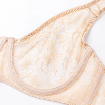 Bras For Women Plus Size Lace Mesh BH Tops Underwire Embroidery See Through Sexy Underwear Lingerie Brassiere A B C D DD Cup