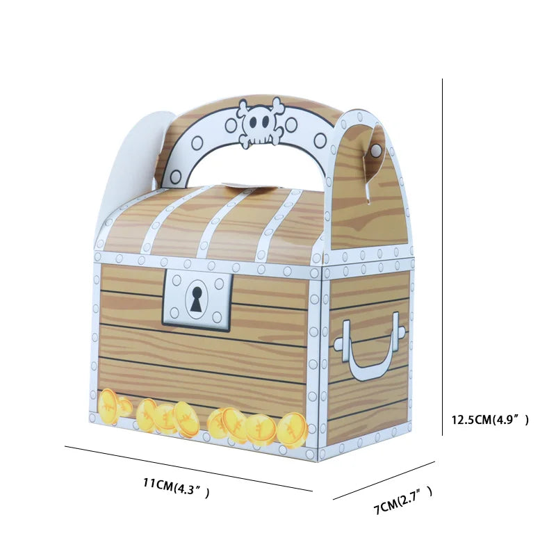 12/24pcs Pirate Treasure Chest Treat Boxes Pirate Kid Birthday Party Decoration Trick or Treat Halloween Themed Party Gift Favor