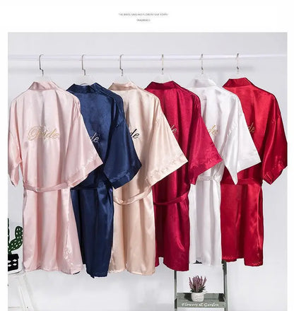 Bride Bridesmaid Wedding Robe Embroidery Kimono Bathrobe Gown Nightgown Casual Satin Short Women Sexy Nightwear Sleepwear