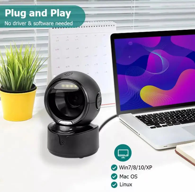 Scanner de codes-barres de bureau NETUM A5 2D, omnidirectionnel, mains libres, filaire USB, grand format, lecture de codes-barres 1D et QR sur écran