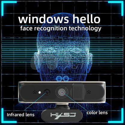 Webcam mini USB 30 FPS avec reconnaissance faciale en ligne, microphone intégré 5 millions de pixels, autofocus, déverrouillage automatique Windows Hello pour PC
