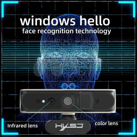 Webcam mini USB 30 FPS avec reconnaissance faciale en ligne, microphone intégré 5 millions de pixels, autofocus, déverrouillage automatique Windows Hello pour PC