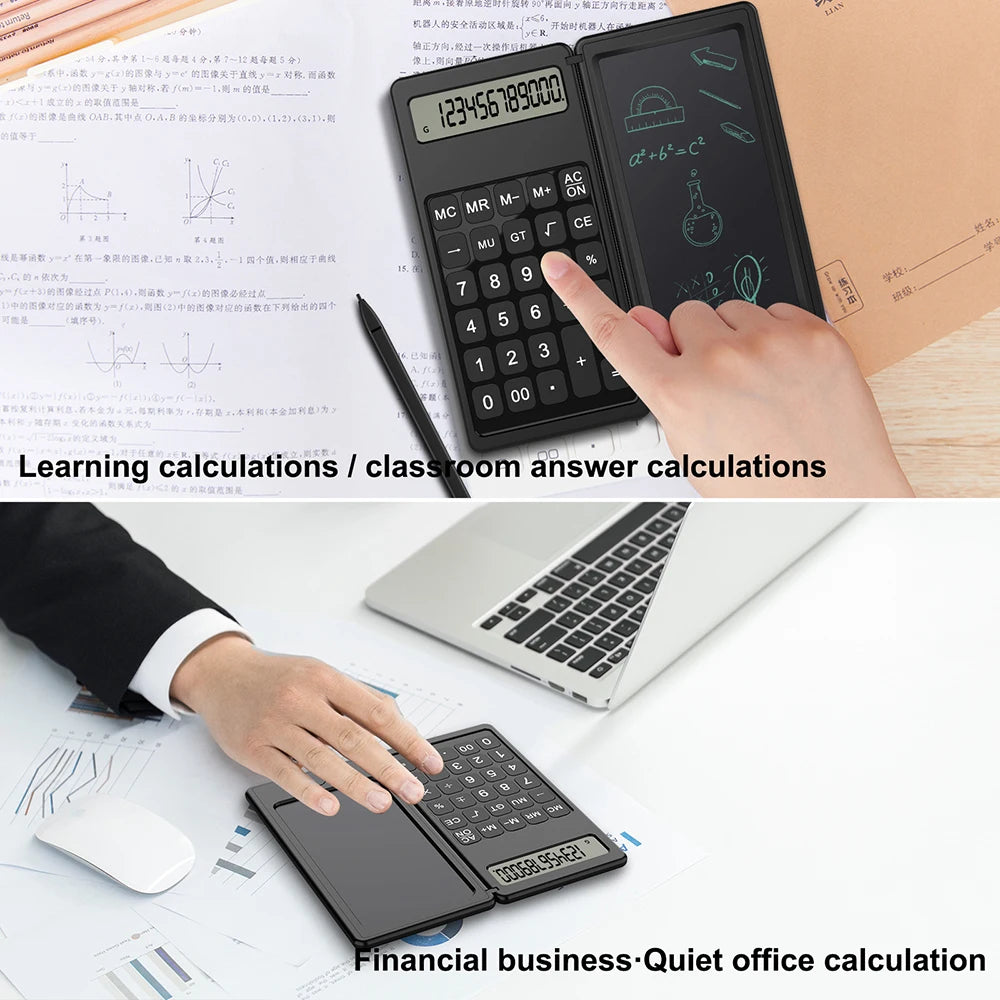 VAORLO 2-In-1 Smart Calculator & 6 Inch Writing Tablet Foldable 12 Digit LCD Display For Office Student Teachers Accountant