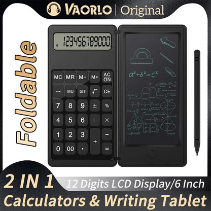 VAORLO 2-In-1 Smart Calculator & 6 Inch Writing Tablet Foldable 12 Digit LCD Display For Office Student Teachers Accountant