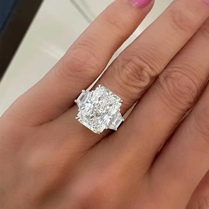 Bagues de luxe BXINY en argent 925 (S925) serties de trois diamants taille glace, sertis de moissanite taille radiant/émeraude 10 carats. Bijoux pour femmes et hommes.