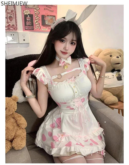 Robe de Cosplay de Demoiselle d'Honneur Sexy, Uniforme de Fille de Lapin Mignon, Abonnés de Couleurs Durables, avec Col à