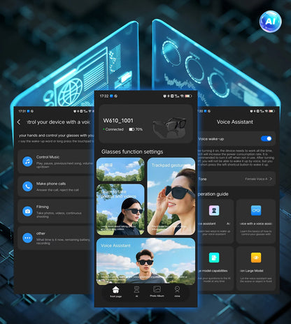 Lunettes intelligentes 8 mégapixels, enregistrement vidéo, reconnaissance photo IA, traduction de réponses, batterie 270 mAh, étanche IP65, Bluetooth