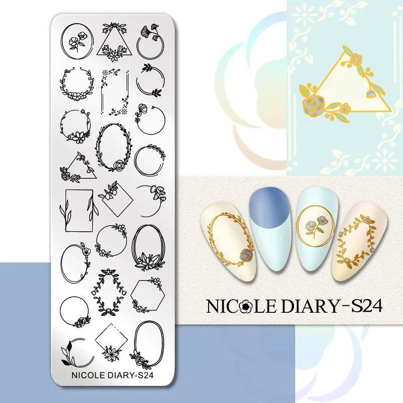 NICOLE DIARY Rose Flower Nail Stamping Plates Image Template Valentine's day Love Heart Printing Stencil Nail Art Manicure Tools